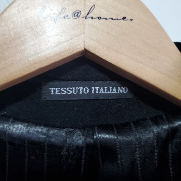 DIESSE Vintage Cashmere Wool Blend Duster Pea Coat Trench Jacket Black Womens XL - Picture 9 of 16